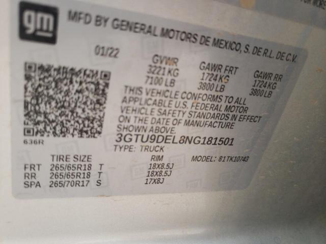 Photo 10 from auction – 2022 GMC SIERRA with VIN 3GTU9DEL8NG181501