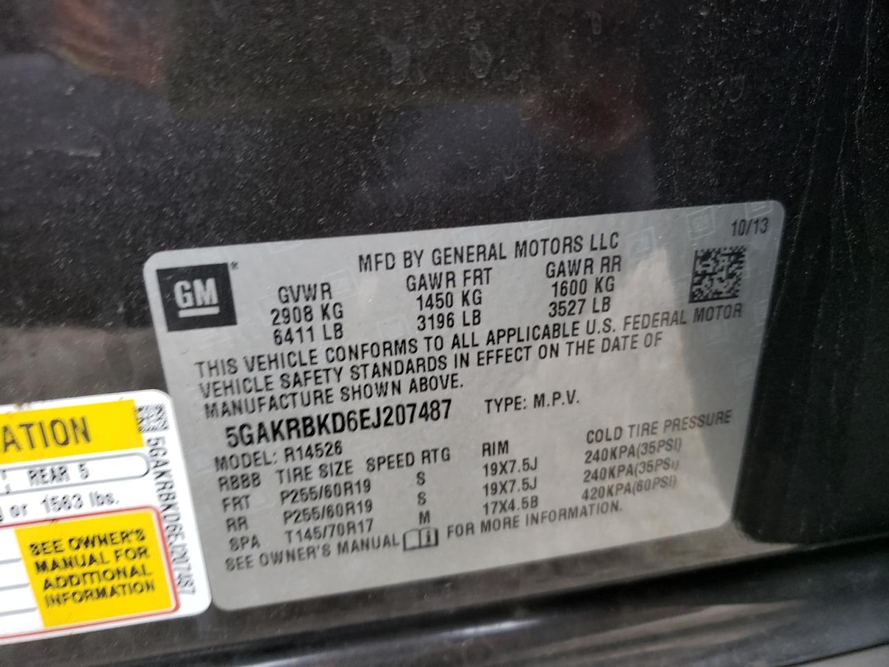 Photo 10 from auction – 2014 BUICK ENCLAVE with VIN 5GAKRBKD6EJ207487