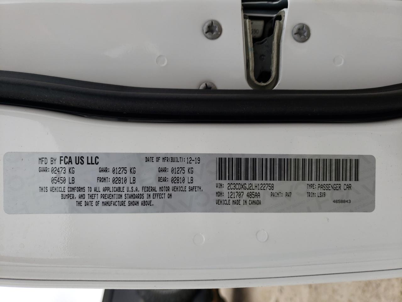 Photo 10 from auction – 2020 DODGE CHARGER SC with VIN 2C3CDXGJ2LH122758