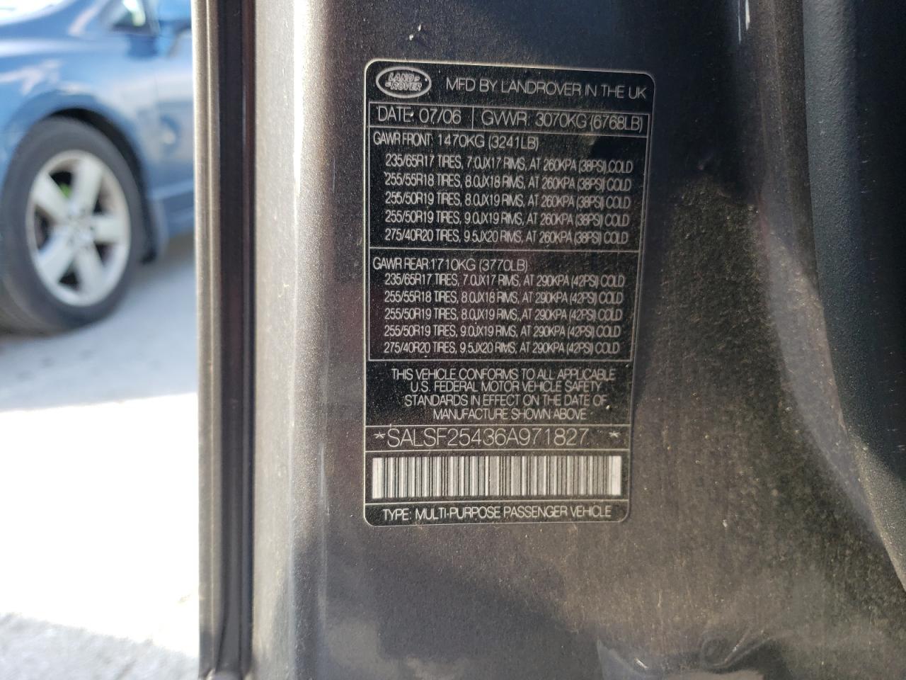 Photo 10 from auction – 2006 LAND ROVER RANGE ROVE with VIN SALSF25436A971827