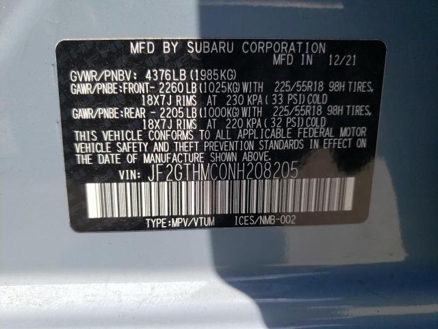 Photo 10 from auction – 2022 SUBARU CROSSTREK with VIN JF2GTHMC0NH208205