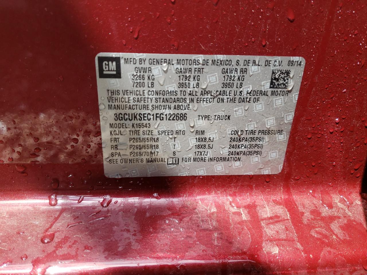 Photo 10 from auction – 2015 CHEVROLET SILVERADO with VIN 3GCUKSEC1FG122686