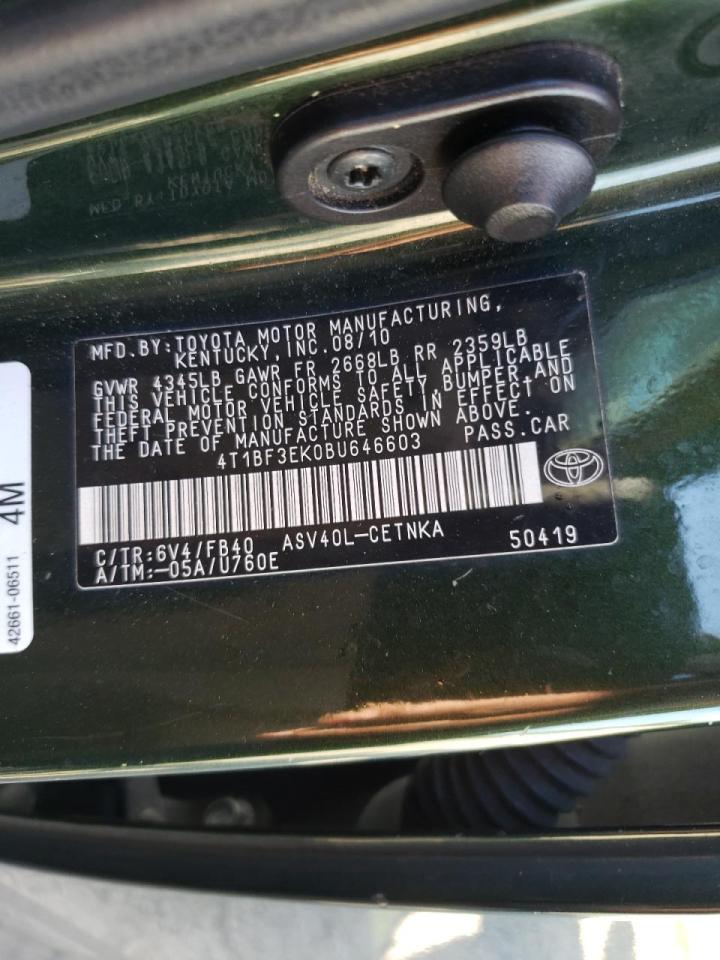 Photo 10 from auction – 2011 TOYOTA CAMRY BASE with VIN 4T1BF3EK0BU646603