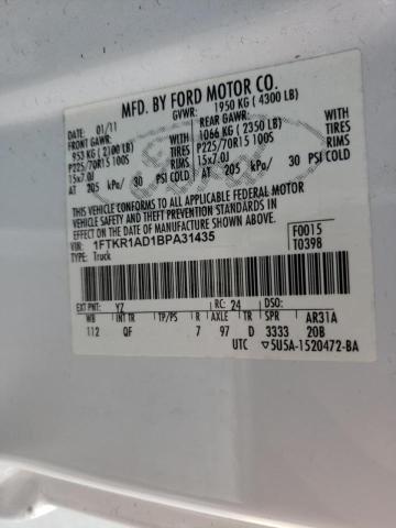 Photo 10 from auction – 2011 FORD RANGER with VIN 1FTKR1AD1BPA31435