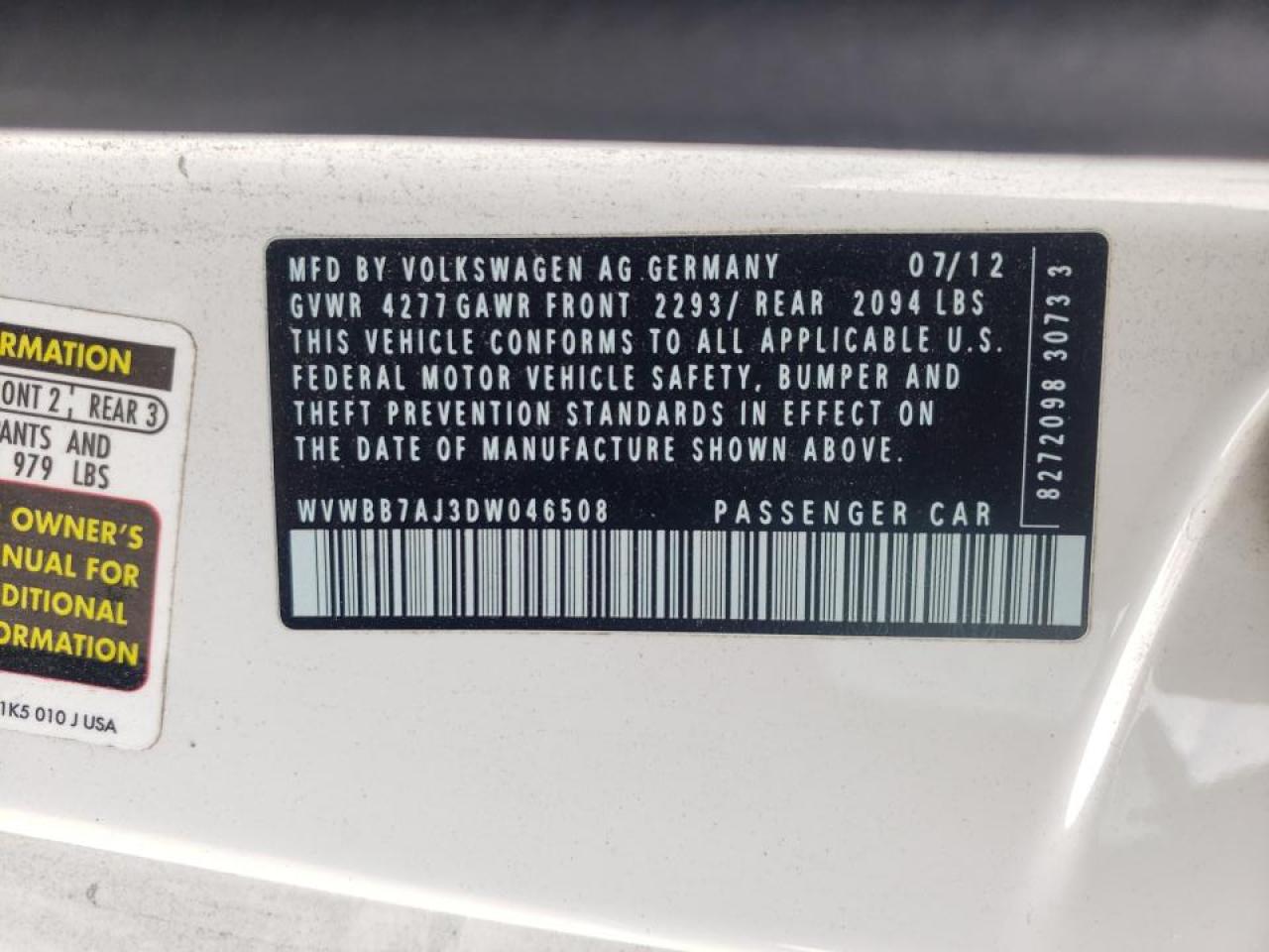 Photo 10 from auction – 2013 VOLKSWAGEN GOLF with VIN WVWBB7AJ3DW046508
