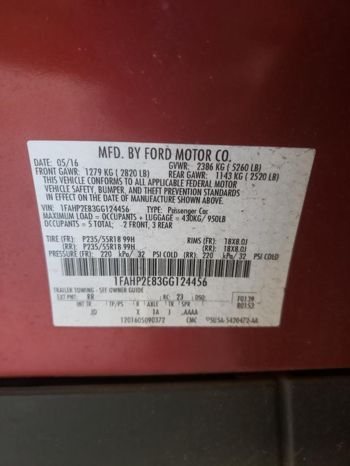 Photo 10 from auction – 2016 FORD TAURUS SEL with VIN 1FAHP2E83GG124456