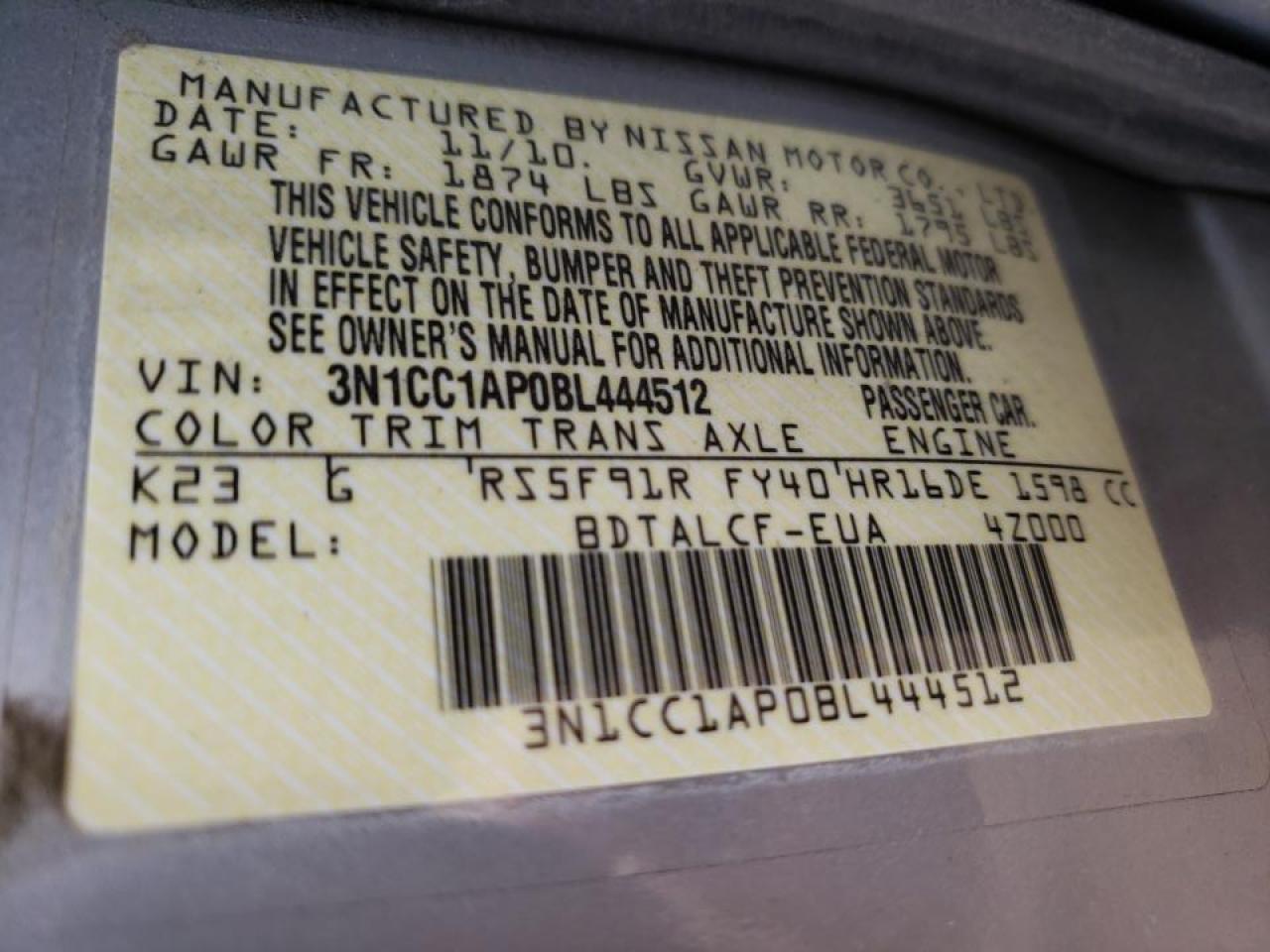 Photo 10 from auction – 2011 NISSAN VERSA S with VIN 3N1CC1AP0BL444512