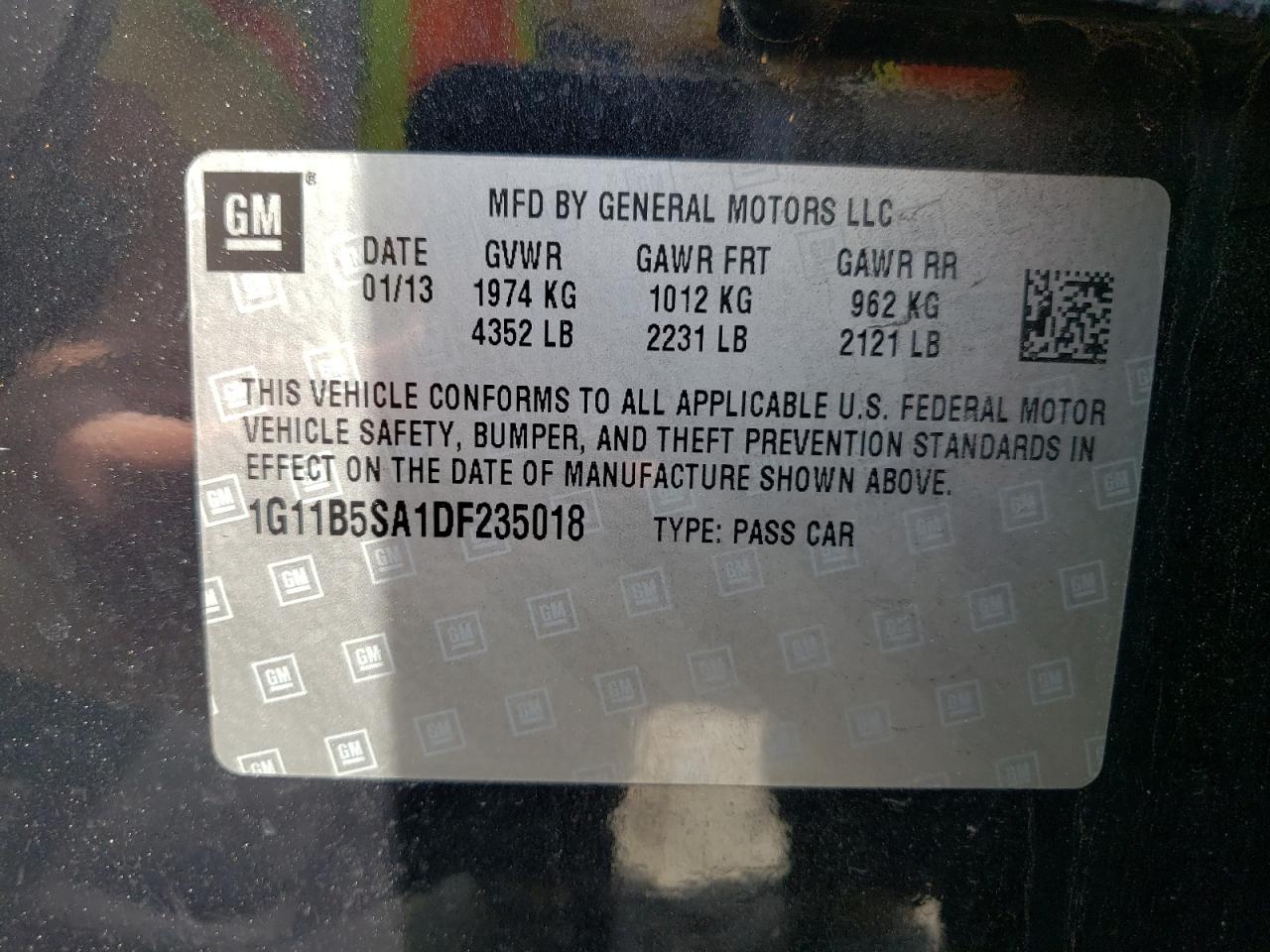 Photo 10 from auction – 2013 CHEVROLET MALIBU LS with VIN 1G11B5SA1DF235018
