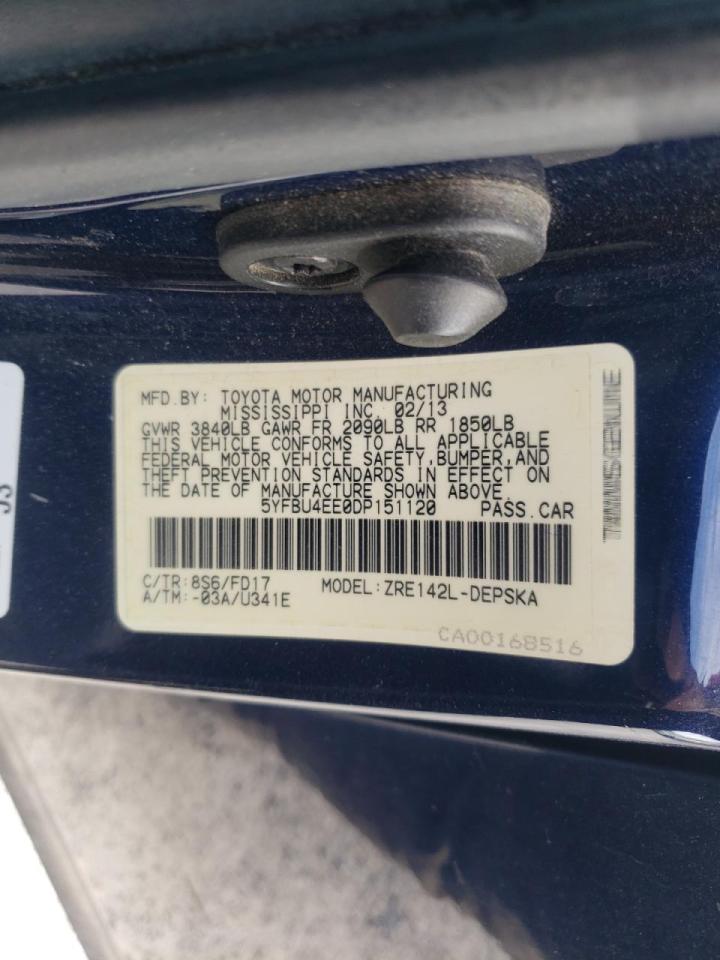 Photo 10 from auction – 2013 TOYOTA COROLA with VIN 5YFBU4EE0DP151120