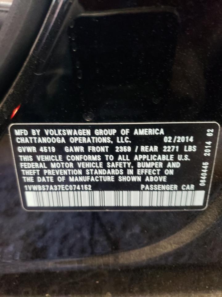 Photo 10 from auction – 2014 VOLKSWAGEN PASSAT SE with VIN 1VWBS7A37EC074152
