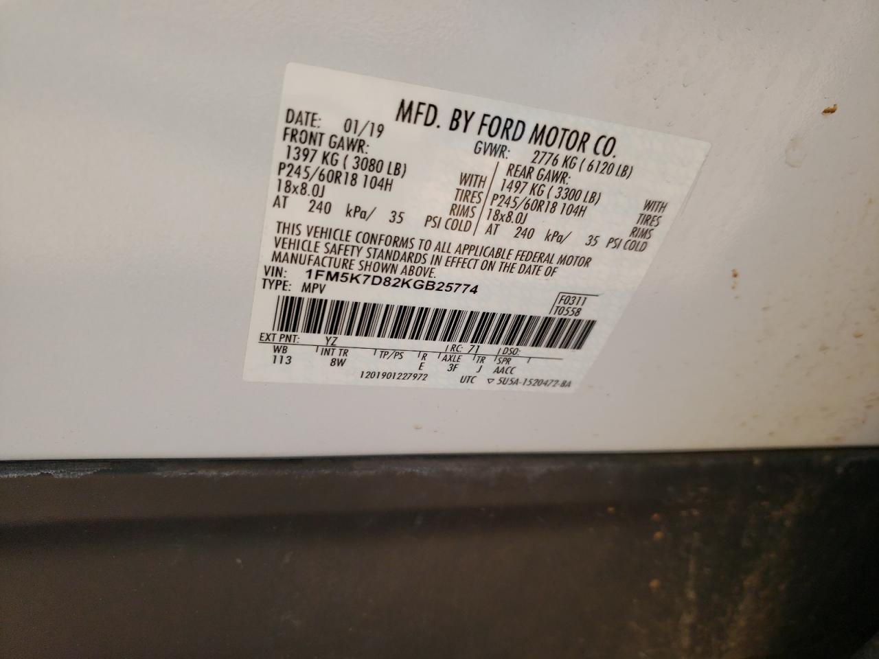 Photo 10 from auction – 2019 FORD EXPLORER X with VIN 1FM5K7D82KGB25774