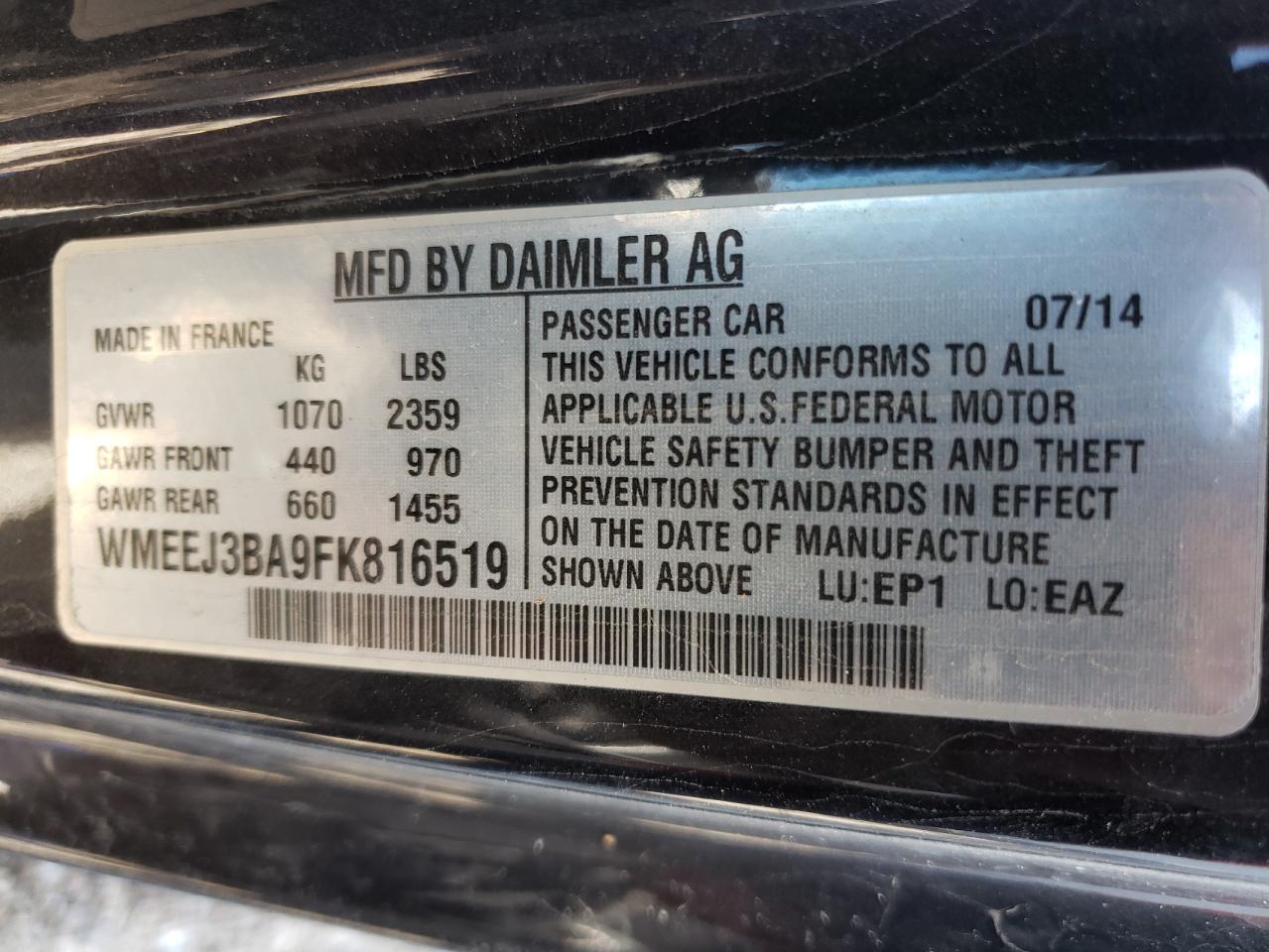 Photo 10 from auction – 2015 SMART FORTWO PUR with VIN WMEEJ3BA9FK816519