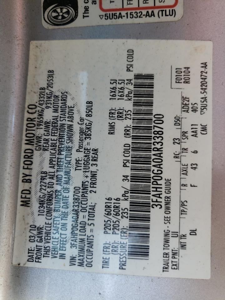 Photo 10 from auction – 2010 FORD FUSION S with VIN 3FAHP0GA0AR338700