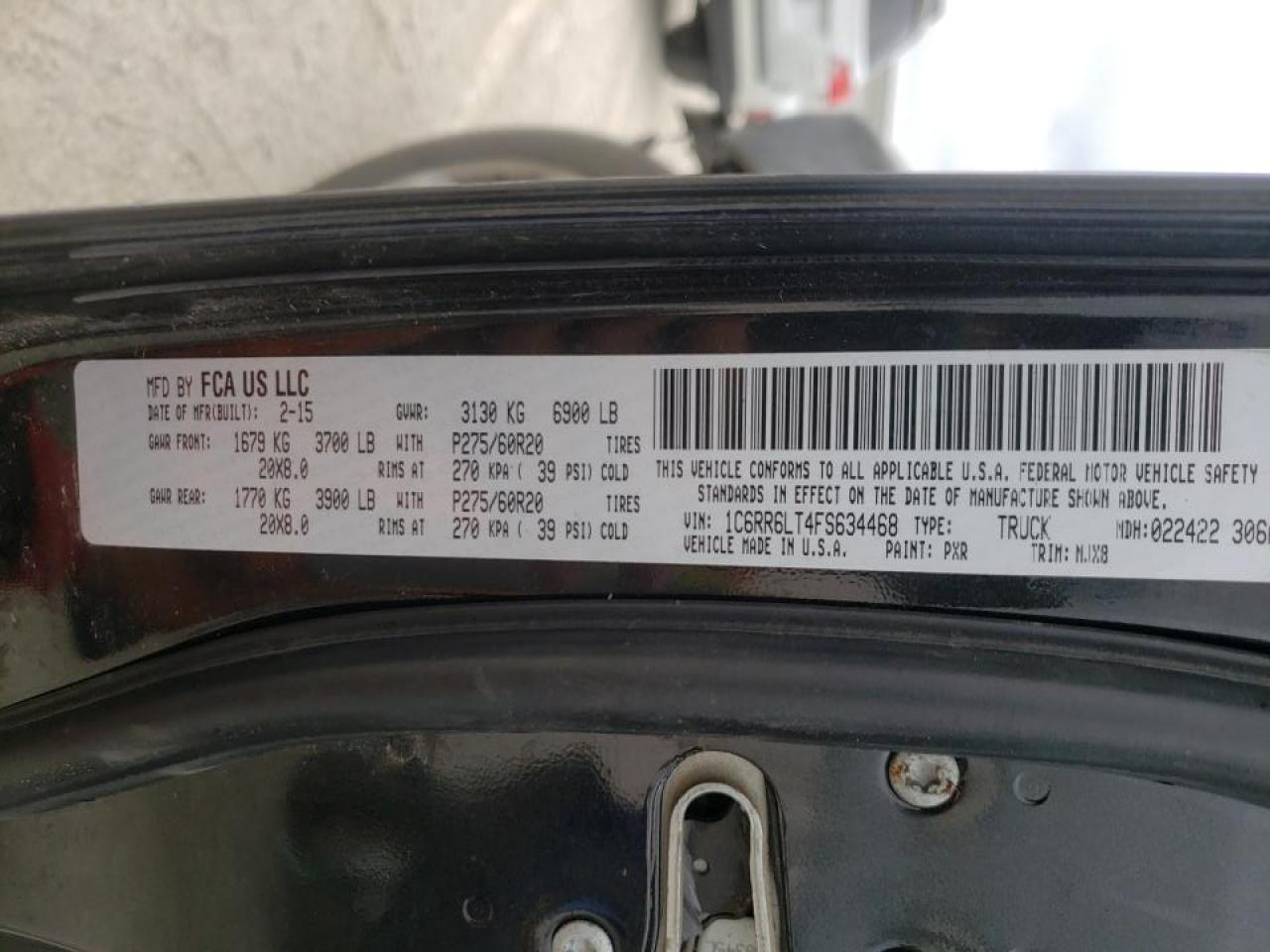 Photo 10 from auction – 2015 RAM 1500 SLT with VIN 1C6RR6LT4FS634468