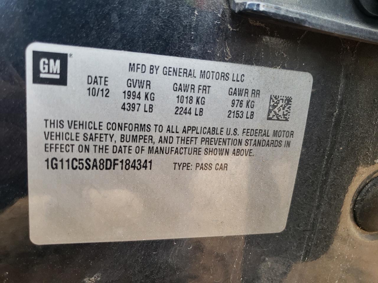 Photo 10 from auction – 2013 CHEVROLET MALIBU 1LT with VIN 1G11C5SA8DF184341