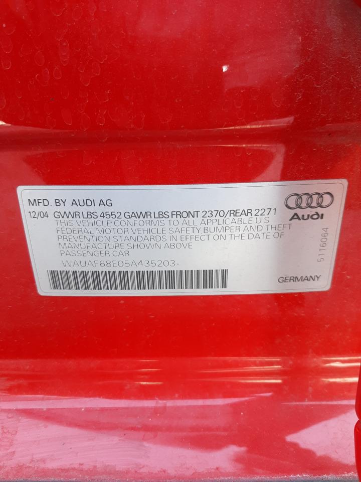 Photo 10 from auction – 2005 AUDI A4 2.0T with VIN WAUAF68E05A435203