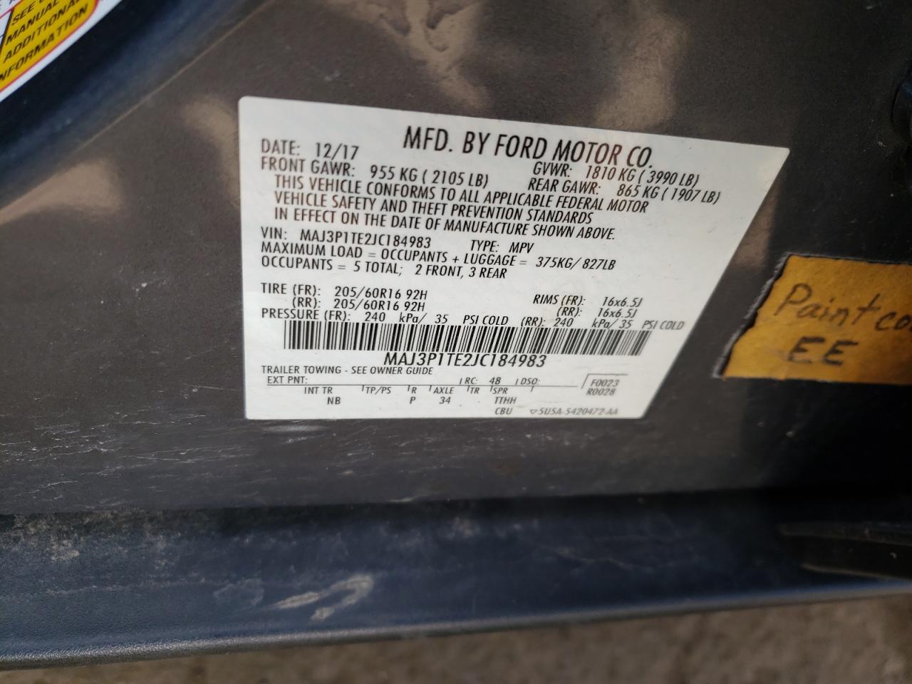 Photo 10 from auction – 2018 FORD ECOSPORT S with VIN MAJ3P1TE2JC184983
