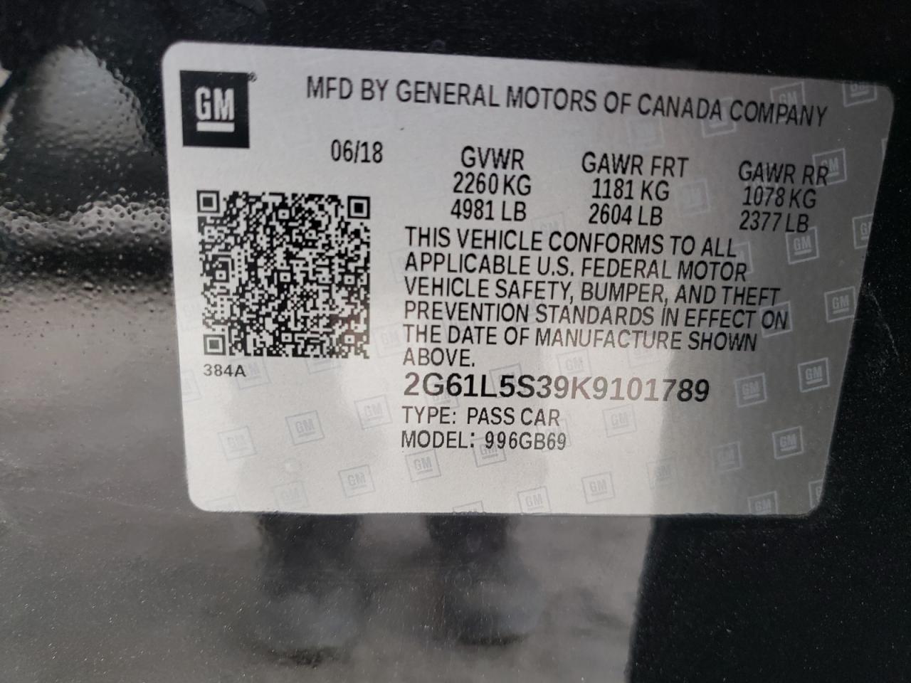 Photo 10 from auction – 2019 CADILLAC XTS with VIN 2G61L5S39K9101789