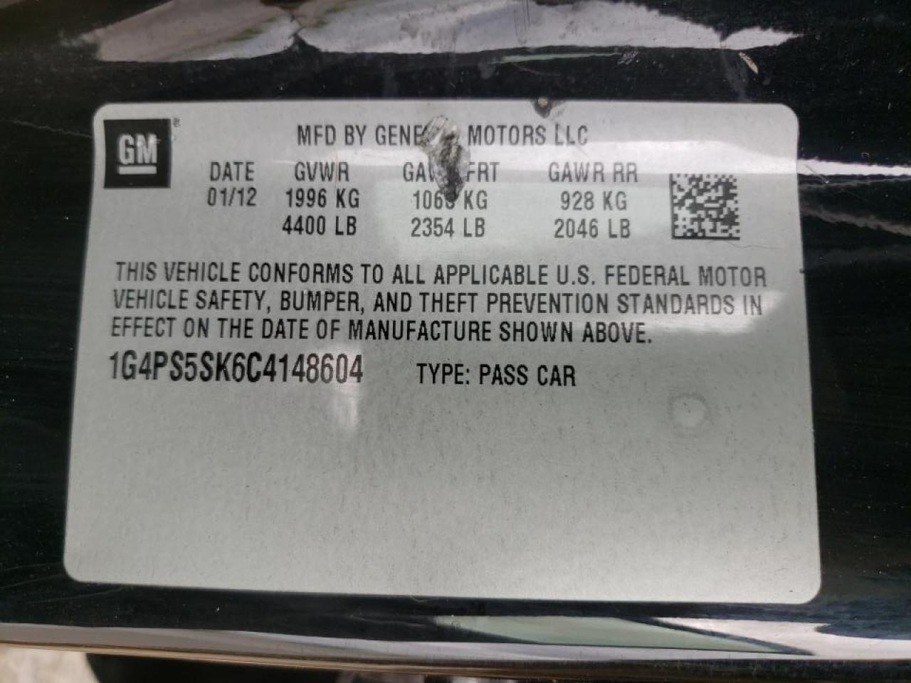Photo 10 from auction – 2012 BUICK VERANO with VIN 1G4PS5SK6C4148604