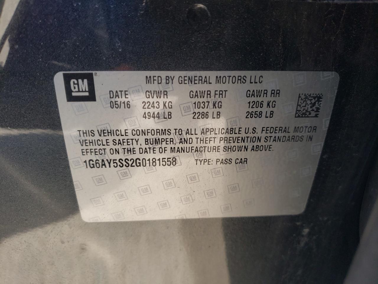Photo 20 from auction – 2016 CADILLAC CTS PERFOR with VIN 1G6AY5SS2G0181558