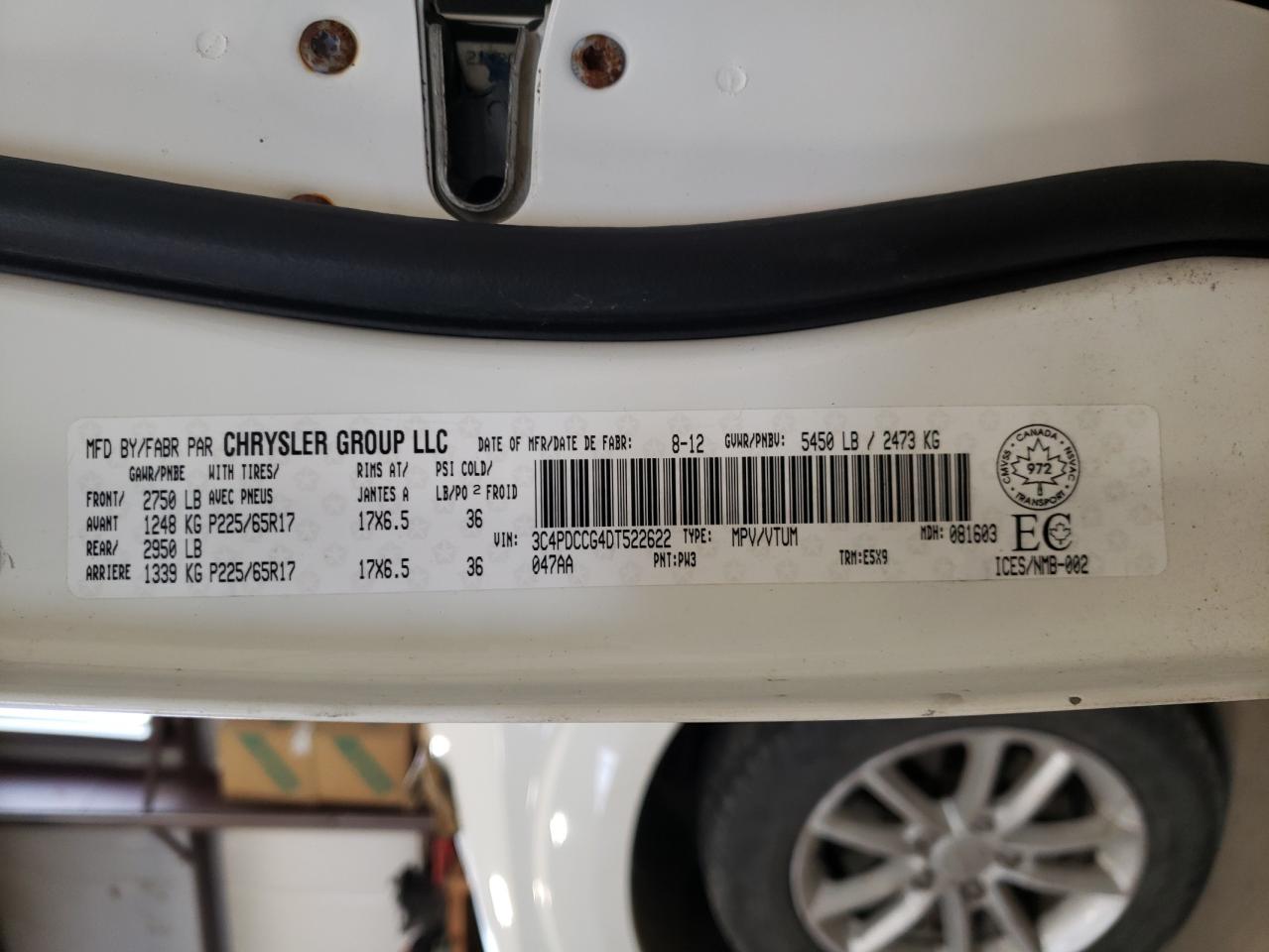 Photo 10 from auction – 2013 DODGE JOURNEY SX with VIN 3C4PDCCG4DT522622