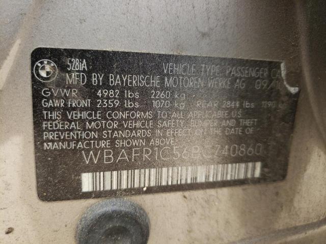 BMW 528 I 2011 with VIN WBAFR1C56BC740860 - Photo from auction