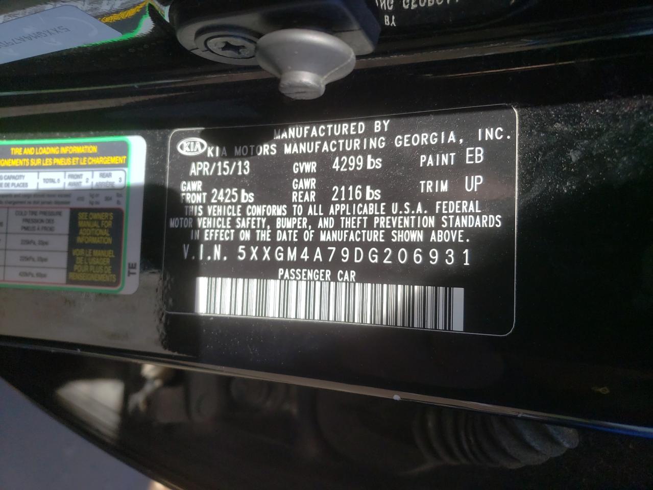 Photo 10 from auction – 2013 KIA OPTIMA LX with VIN 5XXGM4A79DG206931