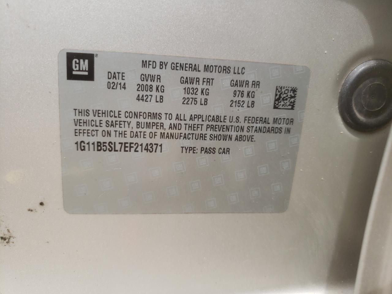 Photo 10 from auction – 2014 CHEVROLET MALIBU LS with VIN 1G11B5SL7EF214371