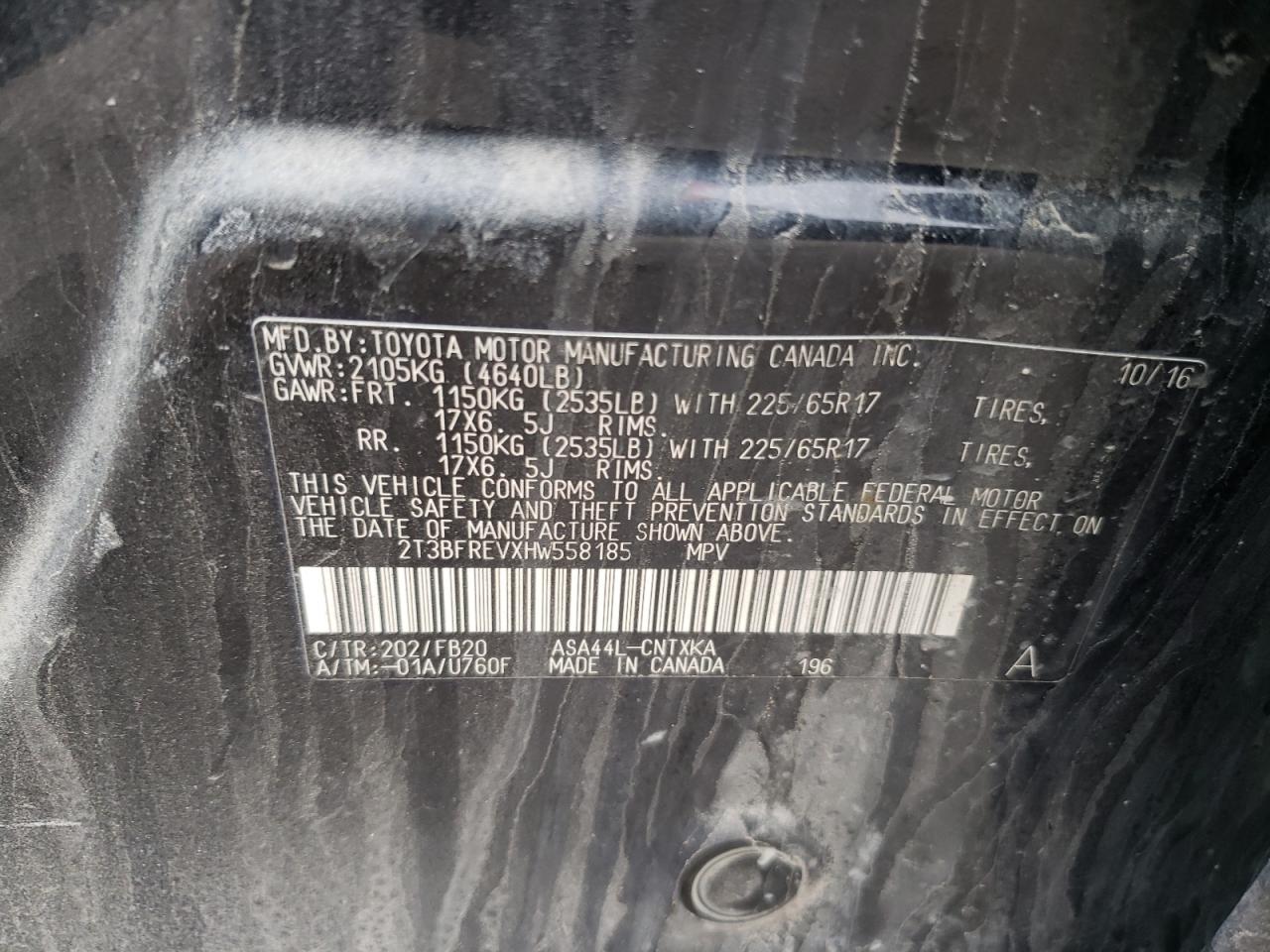 Photo 10 from auction – 2017 TOYOTA RAV4 LE with VIN 2T3BFREVXHW558185