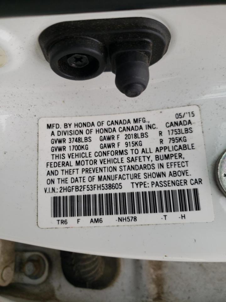 Photo 10 from auction – 2015 HONDA CIVIC LX with VIN 2HGFB2F53FH538605