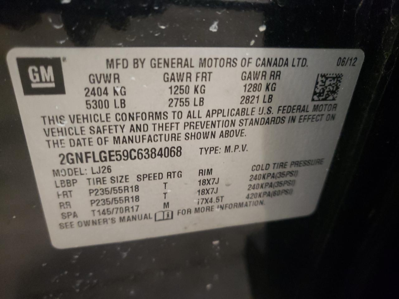Zdjęcie 10 z aukcji – 2012 CHEVROLET EQUINOX LT z VIN 2GNFLGE59C6384068