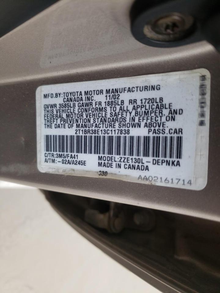 Photo 10 from auction – 2003 TOYOTA COROLLA CE with VIN 2T1BR38E13C117838
