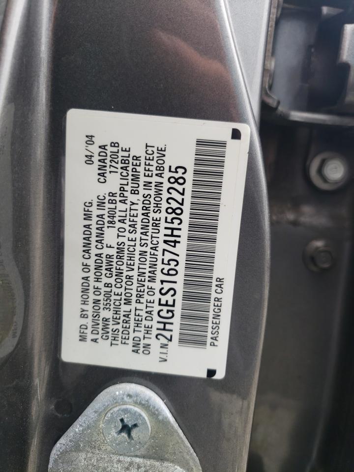 Photo 10 from auction – 2004 HONDA CIVIC LX with VIN 2HGES16574H582285