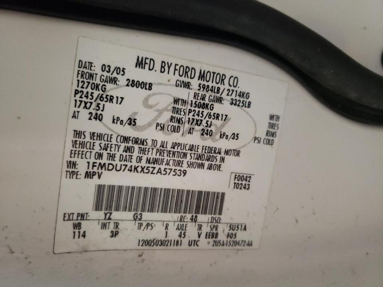Photo 10 from auction – 2005 FORD EXPLORER E with VIN 1FMDU74KX5ZA57539