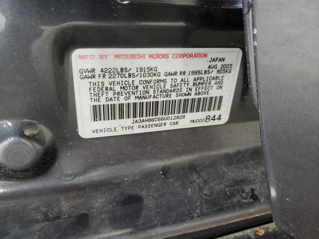 Photo 10 from auction – 2006 MITSUBISHI LANCER EVO with VIN JA3AH86C66U012828