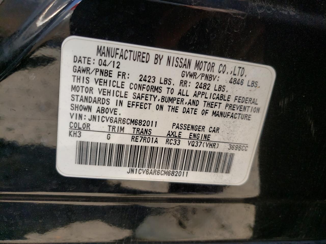 Photo 10 from auction – 2012 INFINITI G37 with VIN JN1CV6AR6CM682011