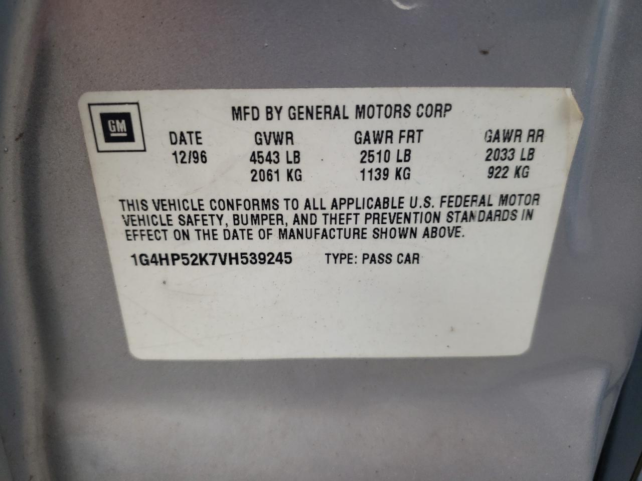 Photo 10 from auction – 1997 BUICK LESABRE CU with VIN 1G4HP52K7VH539245