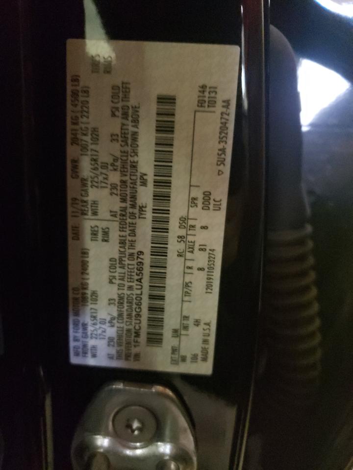 Photo 10 from auction – 2020 FORD ESCAPE SE with VIN 1FMCU9G60LUA56979