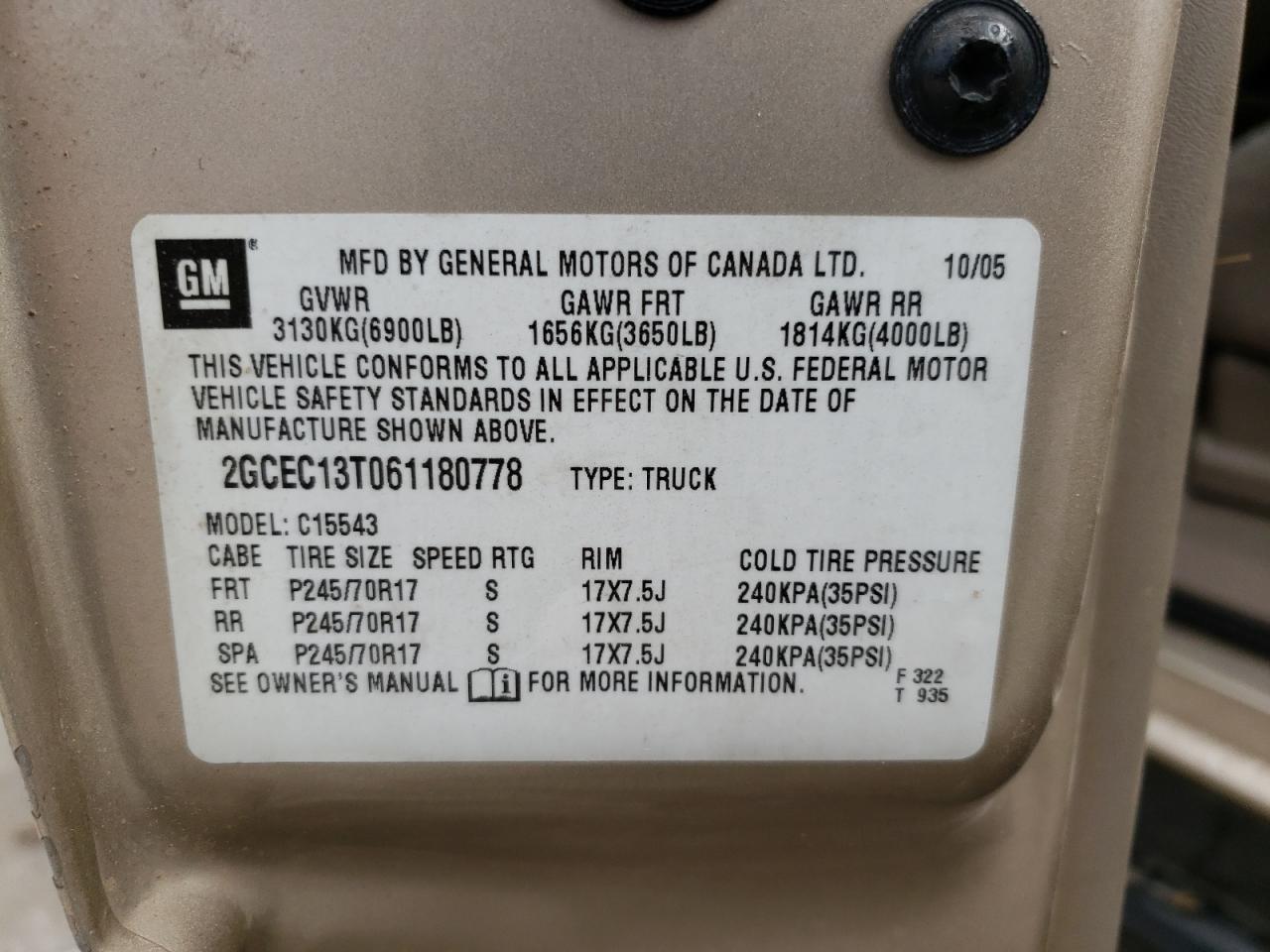 Photo 10 from auction – 2006 CHEVROLET SILVERADO with VIN 2GCEC13T061180778