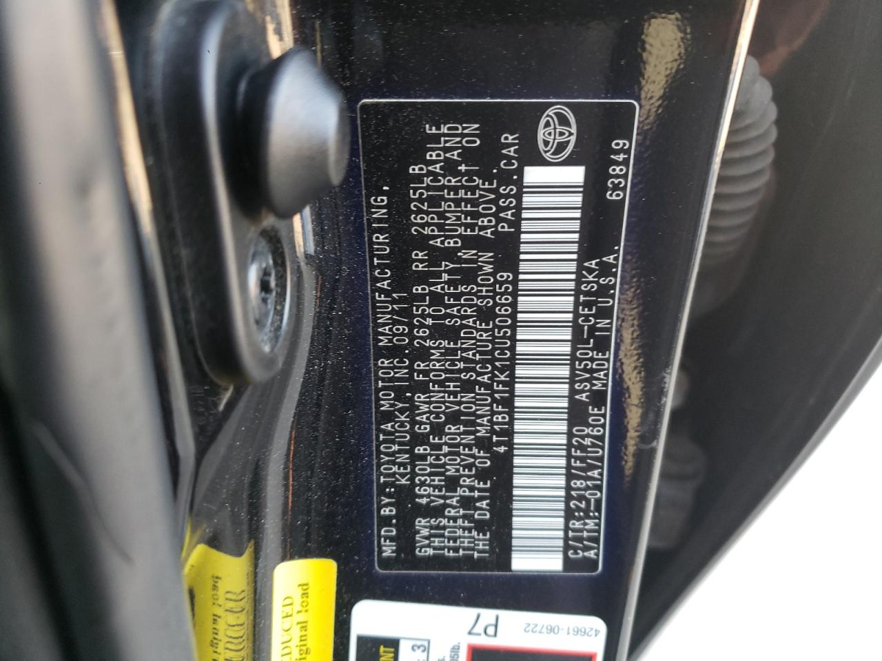 Photo 10 from auction – 2012 TOYOTA CAMRY BASE with VIN 4T1BF1FK1CU506659