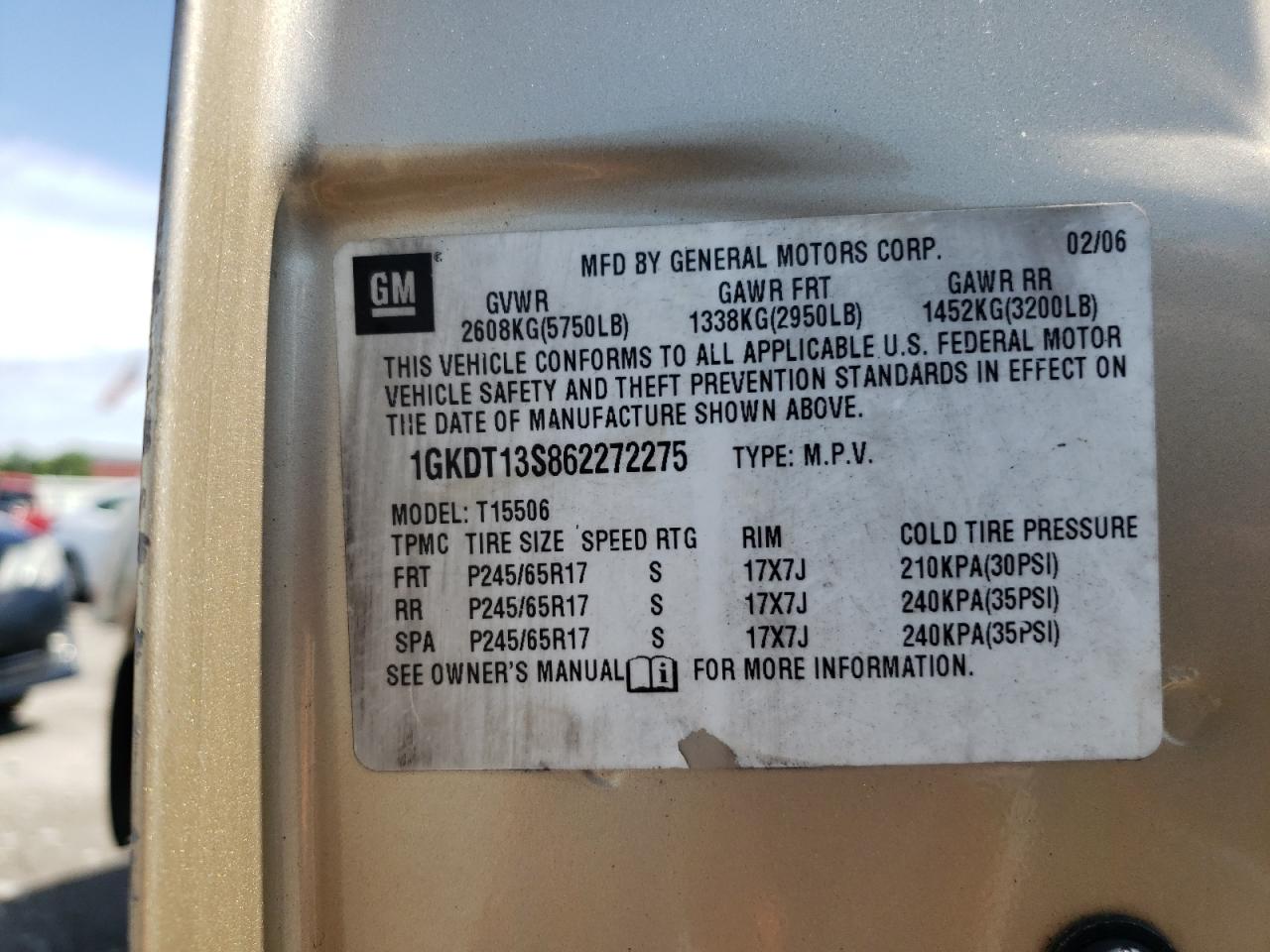 Photo 10 from auction – 2006 GMC ENVOY with VIN 1GKDT13S862272275