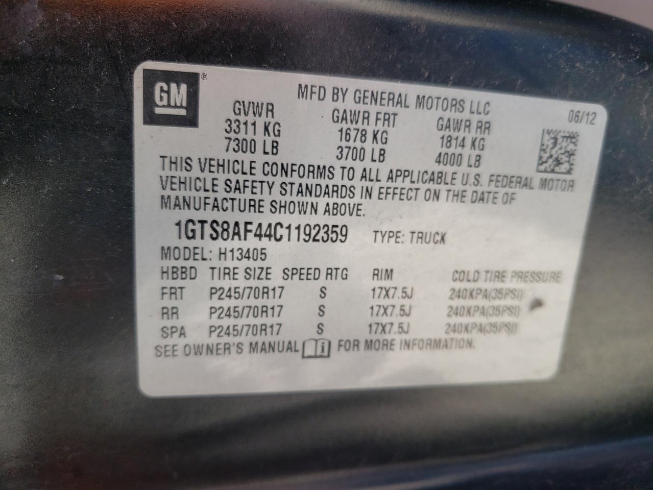 Photo 10 from auction – 2012 GMC SAVANA G15 with VIN 1GTS8AF44C1192359