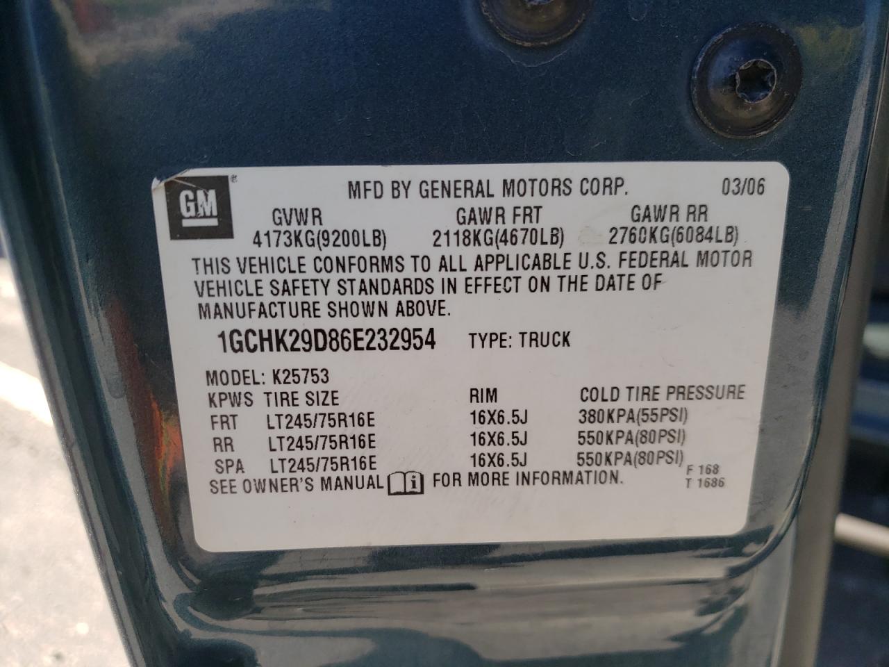 Photo 10 from auction – 2006 CHEVROLET SILVERADO with VIN 1GCHK29D86E232954