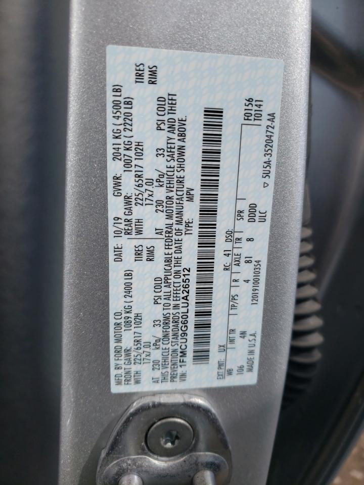 Photo 11 from auction – 2020 FORD ESCAPE SE with VIN 1FMCU9G60LUA26512