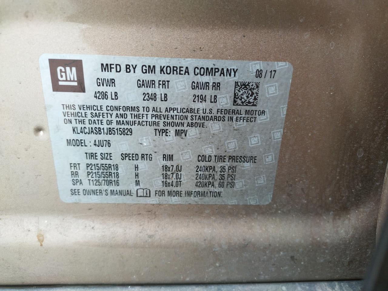 Photo 10 from auction – 2018 BUICK ENCORE PRE with VIN KL4CJASB1JB515829