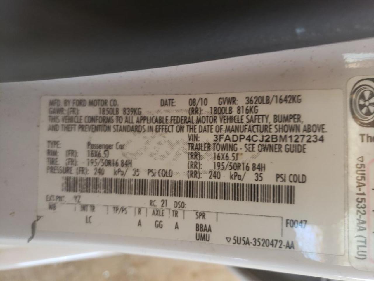Photo 10 from auction – 2011 FORD FIESTA SEL with VIN 3FADP4CJ2BM127234