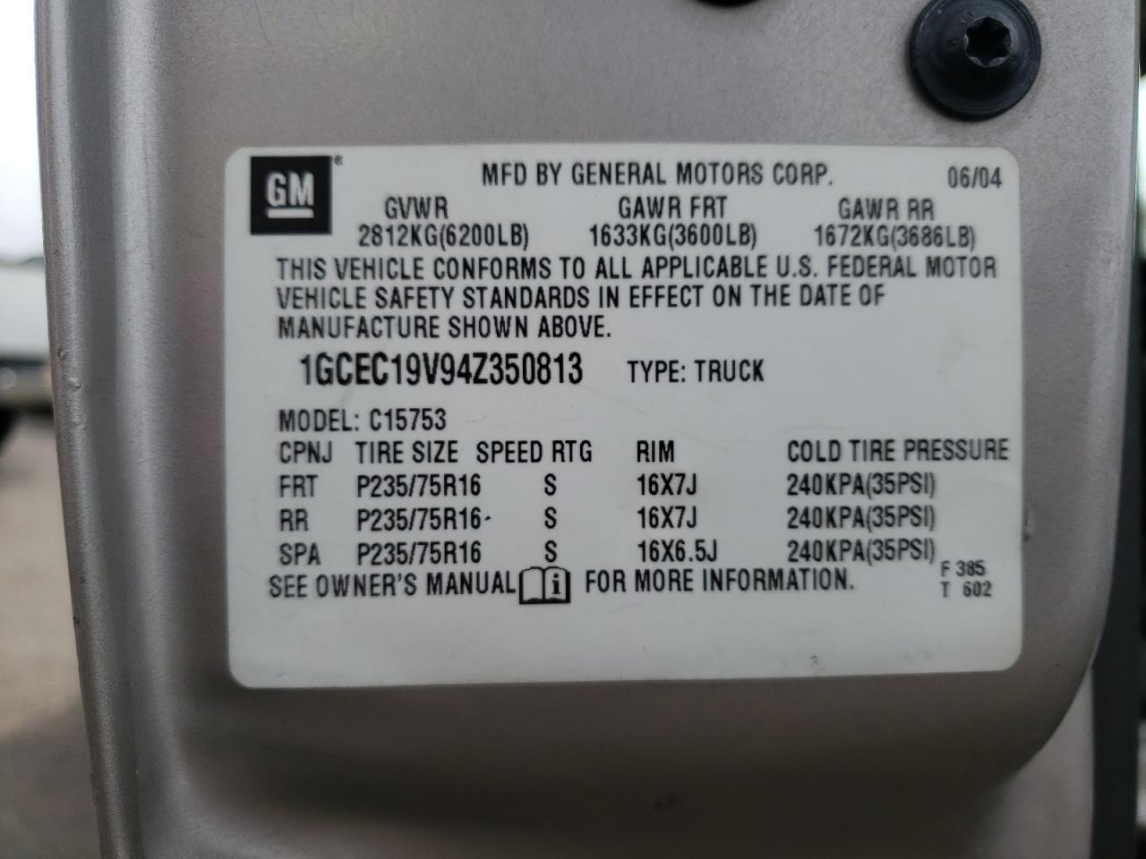 Photo 10 from auction – 2004 CHEVROLET SILVERADO with VIN 1GCEC19V94Z350813