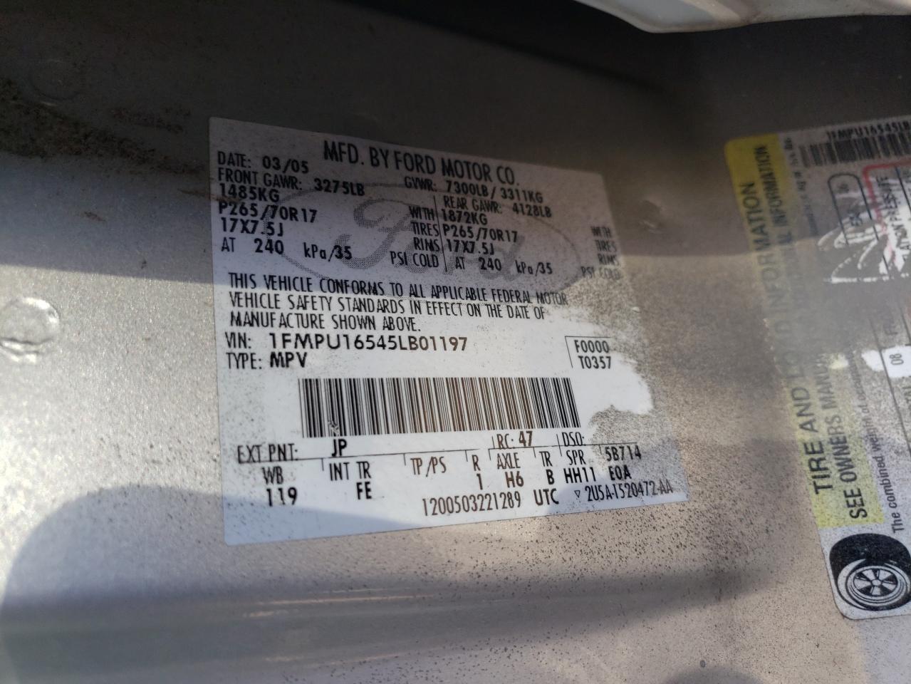 Photo 10 from auction – 2005 FORD EXPEDITION with VIN 1FMPU16545LB01197