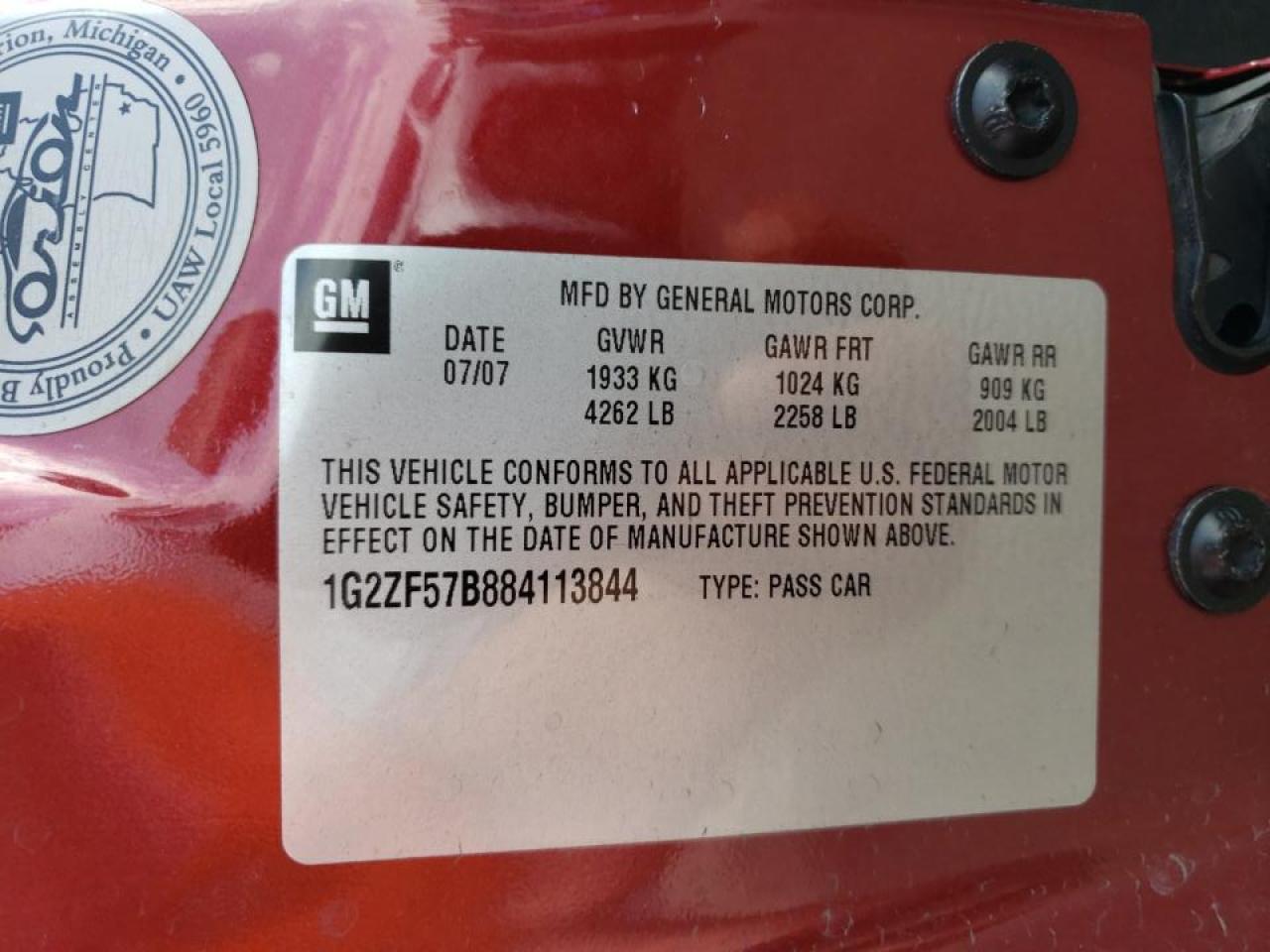 Photo 10 from auction – 2008 PONTIAC G6 VALUE L with VIN 1G2ZF57B884113844