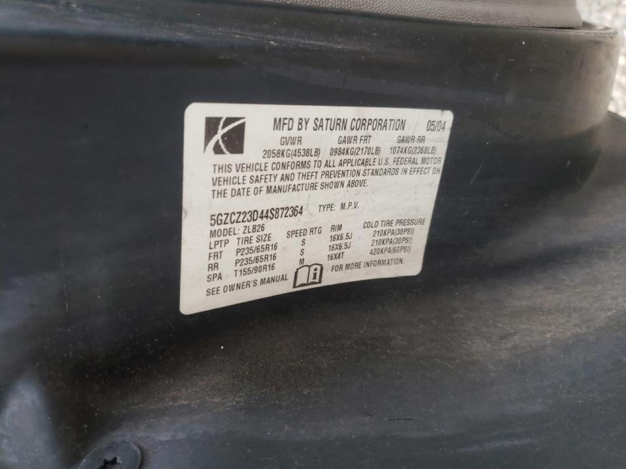 Photo 10 from auction – 2004 SATURN VUE with VIN 5GZCZ23D44S872364